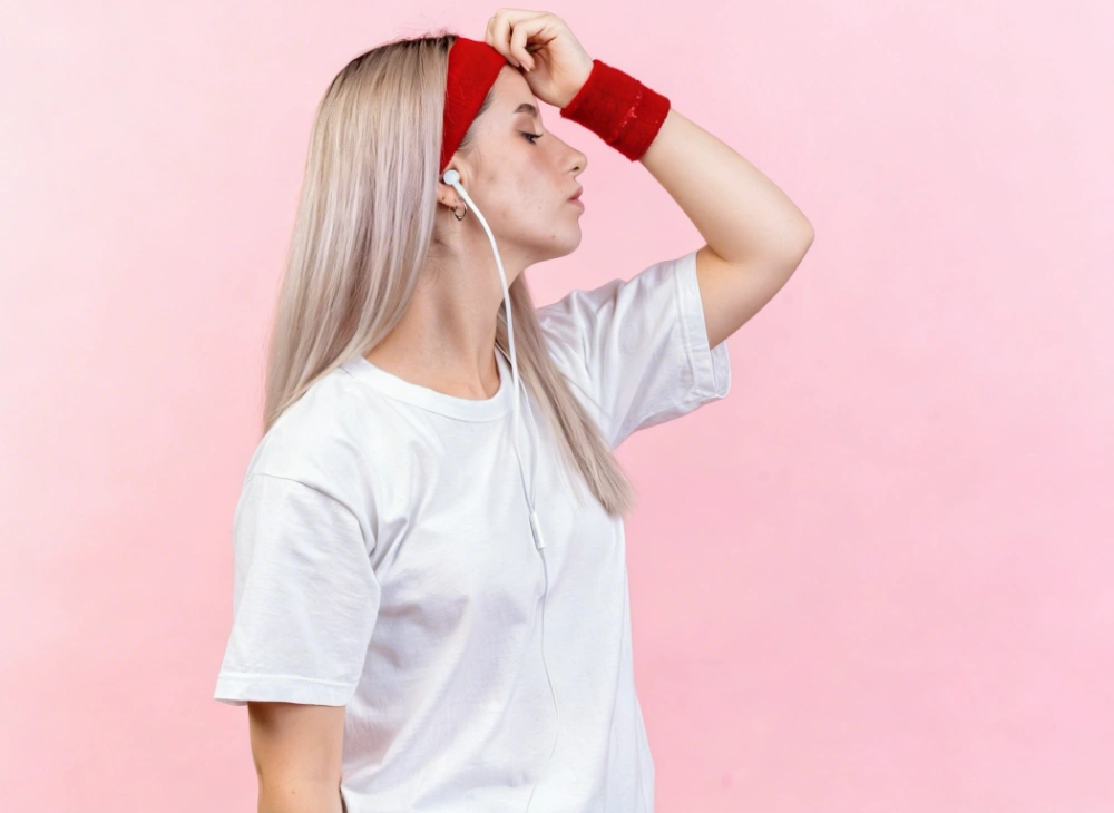 Eine Frau mit langen Haaren trägt ein Haarband so, dass man ihren Haaransatz nicht sieht.